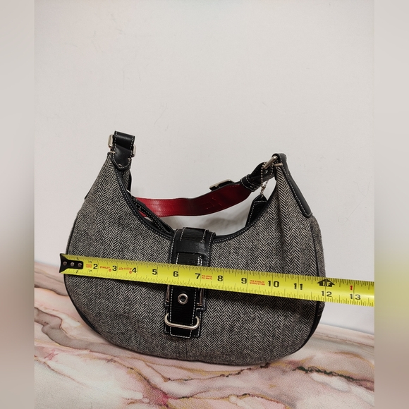 Vintage Coach 1407 Hobo Bag Black & Gray Wool Tweed with Leather & Patent Trim - Picture 8 of 13